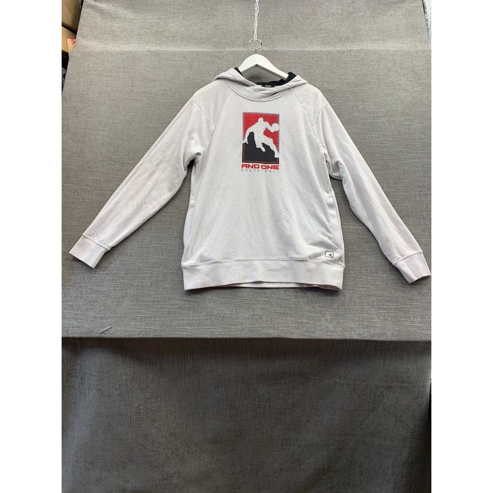 And1 Hoodie Mens Small‎ White Cotton Basketball Logo Raglan Sleeve Athleisure